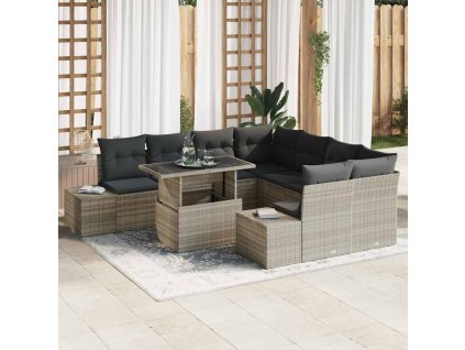 Set pohovek s polštářem 9 pcs Světle šedá polyratan 3349158