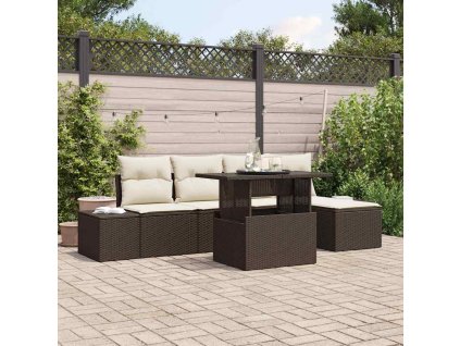 Sada zahradních pohovek s polštářem 6 pcs Hnědá a krémová 3349164