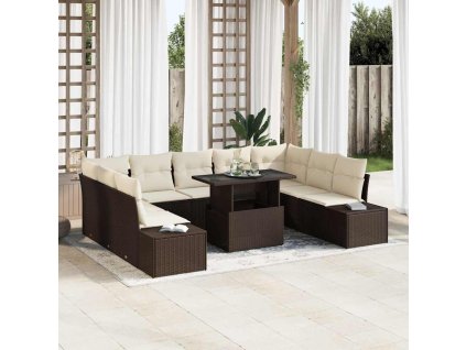 Sada zahradních pohovek 10 pcs Hnědá a krémová polyratan 3349244