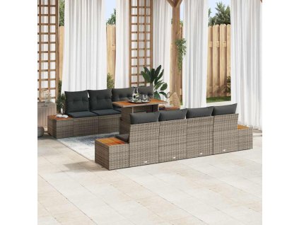 Zahradní jídelní souprava s polštářem 9 pcs Šedá a hnědá 3350051