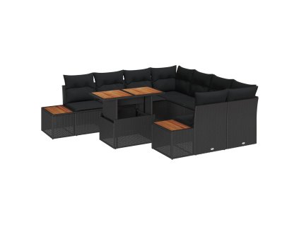 Zahradní jídelní souprava s polštářem 9 pcs Černá a hnědá 3350055