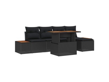 Zahradní jídelní souprava s polštářem 6 pcs Černá a hnědá 3350060