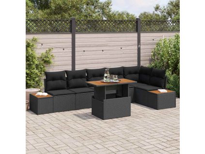 Zahradní jídelní souprava s polštářem 7 pcs Černá a hnědá 3350075