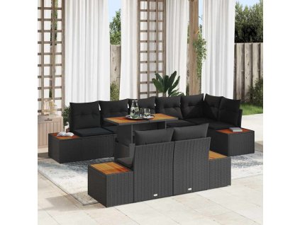 Zahradní jídelní souprava s polštářem 9 pcs Černá a hnědá 3350080