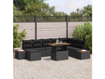 Zahradní jídelní souprava s polštářem 9 pcs Černá a hnědá 3350095