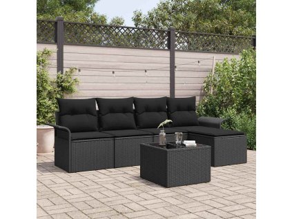 Sada zahradních pohovek s polštářem 6 pcs Černá polyratan 3354002