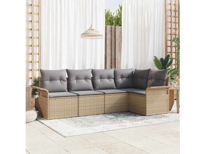 Sada zahradních pohovek s polštářem 5 pcs Béžová Poly ratan 3354029
