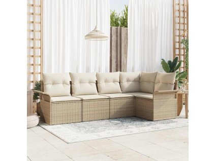 Sada zahradních pohovek s úložištěm 5 pcs Béžová polyratan 3354030