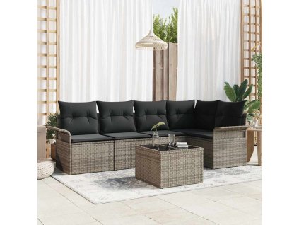 Sada zahradních pohovek s polštářem 6 pcs Šedá Poly ratan 3354038