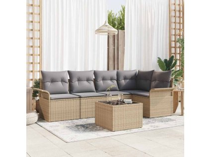 Sada zahradních pohovek s polštářem 6 pcs Béžová Poly ratan 3354039