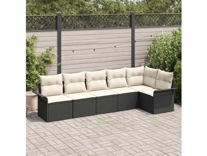 Sada zahradních pohovek s polštářem 6 pcs Černá Poly ratan 3354046