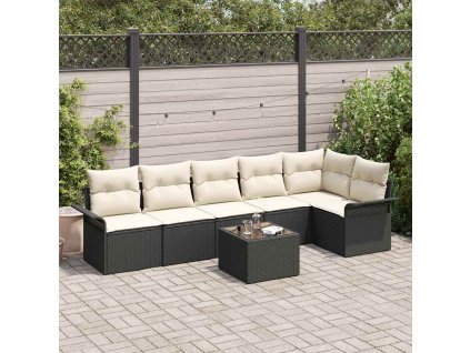 Sada zahradních pohovek s polštářem 7 pcs Černá Poly ratan 3354056