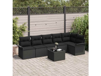 Sada zahradních pohovek s polštářem 7 pcs Černá Poly ratan 3354062