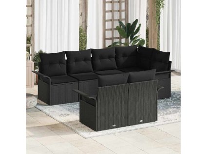 Sada zahradních pohovek s polštářem 7 pcs Černá Poly ratan 3354072