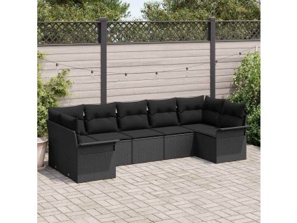 Sada zahradních pohovek s polštářem 7 pcs Černá Poly ratan 3354182