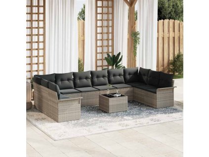 Sada zahradních pohovek s polštářem 11 pcs Šedá Poly ratan 3354221