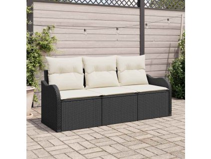 Sada zahradních pohovek s polštářem 3 pcs Černá Poly ratan 3354226