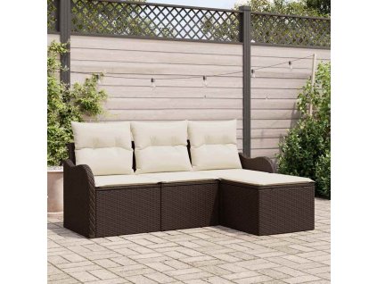 Sada zahradních pohovek s úložištěm 4 pcs Hnědá polyratan 3354317