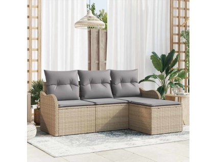 Sada zahradních pohovek s úložištěm 4 pcs Béžová polyratan 3354319