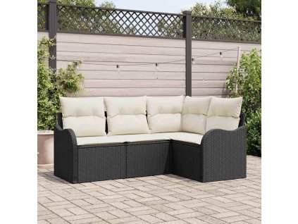 Sada zahradních pohovek s úložištěm 4 pcs Černá polyratan 3354346