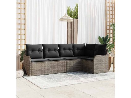 Sada zahradních pohovek s úložištěm 5 pcs Šedá polyratan 3354368