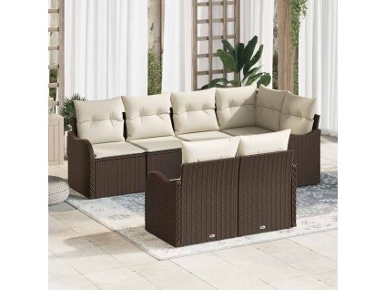 Sada zahradních pohovek s polštářem 7 pcs Hnědá Poly ratan 3354407