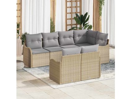 Sada zahradních pohovek s polštářem 7 pcs Béžová Poly ratan 3354409