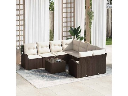 Set pohovek s polštářem 9 pcs Hnědá a krémová polyratan 3354647