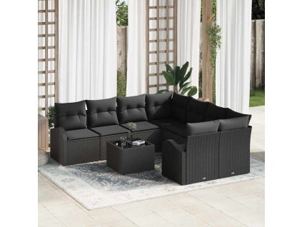 Set pohovek s polštářem s úložištěm 9 pcs Černá polyratan 3354652