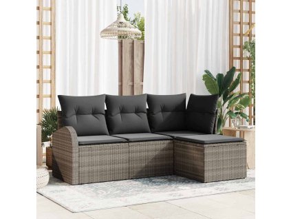 Set pohovek s polštářem s úložištěm 4 pcs Šedá polyratan 3354658
