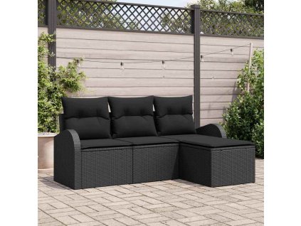 Set pohovek s polštářem s úložištěm 4 pcs Černá polyratan 3354662