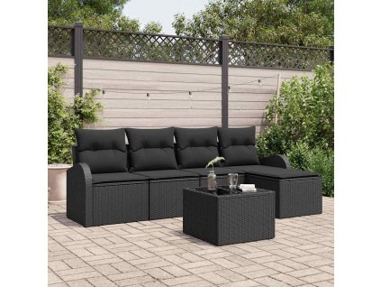 Set pohovek s polštářem s úložištěm 6 pcs Černá polyratan 3354682