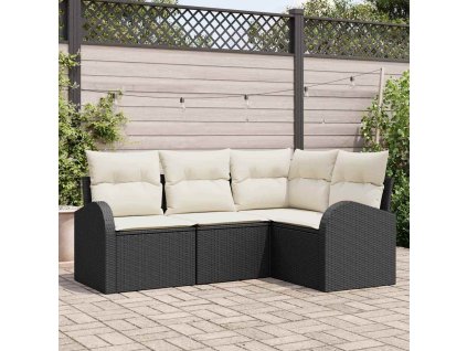 Set pohovek s polštářem 4 pcs Černá a bílá polyratan 3354686