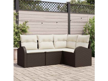 Set pohovek s polštářem 4 pcs Hnědá a bílá polyratan 3354687