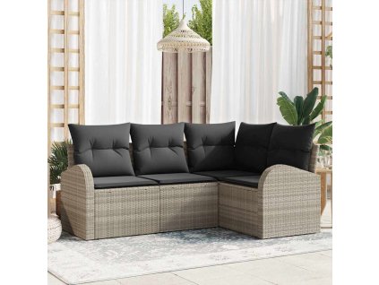 Set pohovek s polštářem s úložištěm 4 pcs Světle šedá polyratan 3354691