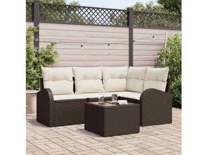 Set pohovek s polštářem 5 pcs Hnědá a bílá polyratan 3354697