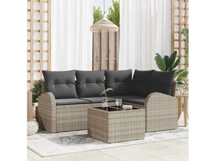 Set pohovek s polštářem s úložištěm 5 pcs Světle šedá polyratan 3354701