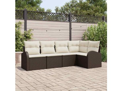 Sada zahradních pohovek 5 pcs Hnědá a bílá Poly ratan 3354707