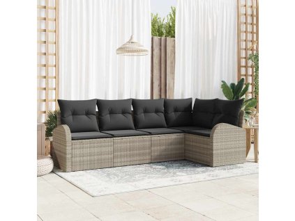 Set pohovek s polštářem s úložištěm 5 pcs Světle šedá polyratan 3354711