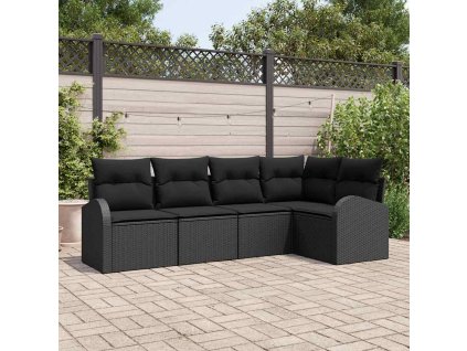 Set pohovek s polštářem s úložištěm 5 pcs Černá polyratan 3354712