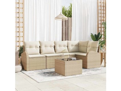 Set pohovek s polštářem 6 pcs Béžová a bílá polyratan 3354720