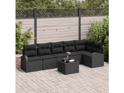 Set pohovek s polštářem s úložištěm 7 pcs Černá polyratan 3354742