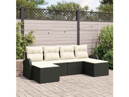 Set pohovek s polštářem 6 pcs Černá a bílá polyratan 3354816