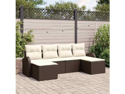 Set pohovek s polštářem 6 pcs Hnědá a bílá polyratan 3354817