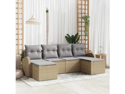 Set pohovek s polštářem 6 pcs Beige a světle šedá polyratan 3354819