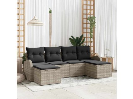 Set pohovek s polštářem s úložištěm 6 pcs Světle šedá polyratan 3354821