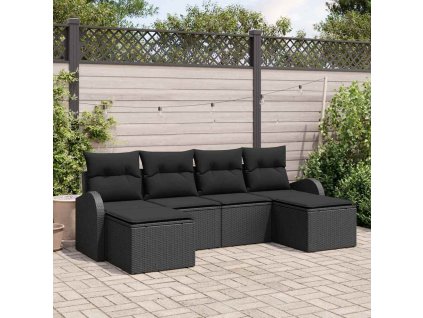 Set pohovek s polštářem s úložištěm 6 pcs Černá polyratan 3354822