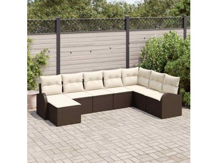 Set pohovek s polštářem 8 pcs Hnědá a bílá polyratan 3354827