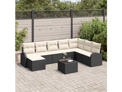 Set pohovek s polštářem 9 pcs Černá a bílá polyratan 3354836