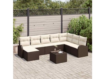 Set pohovek s polštářem 9 pcs Hnědá a bílá polyratan 3354837